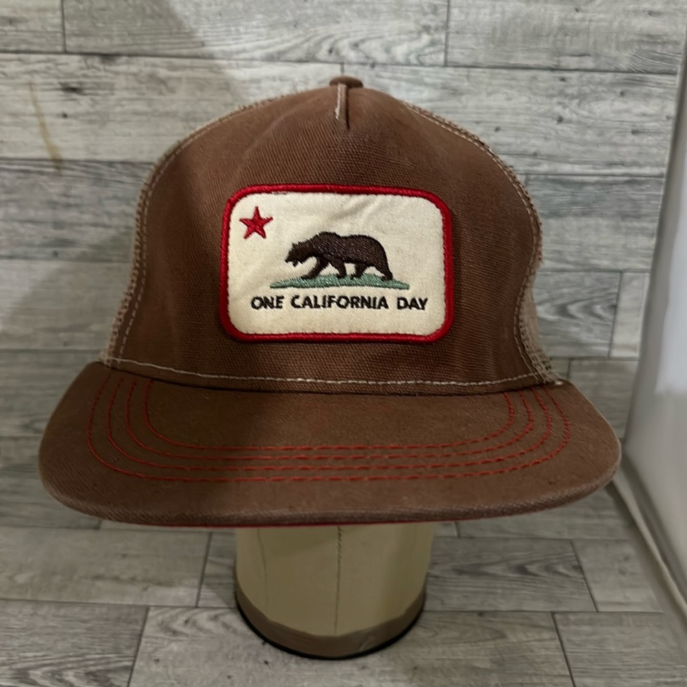 California brown distressed trucker baseball cap hat